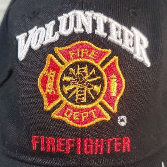Black Volunteer Firefighter Embroidered Fire Fighter Baseball Cap Hat Velcro - Picture 2 of 9
